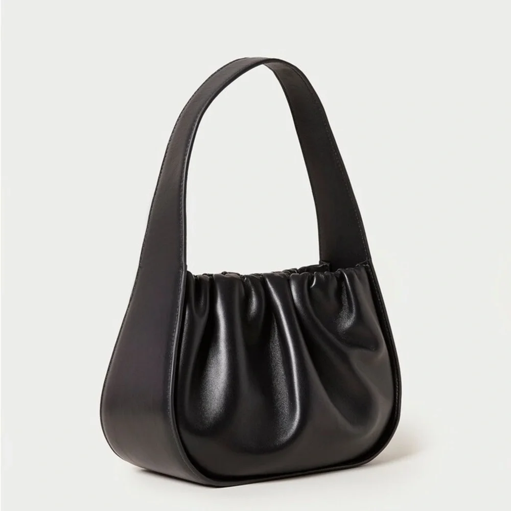 EUC Loeffler Randall Aris Gathered Ruched Petite Shoulder Bag Black Leather - Picture 2 of 15